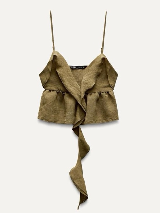 Zara Tops - *NWT* Zara Women’s Green Cropped, Sleeveless V Neck Ruffle Top, Size XS